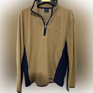 Vineyard Vines Men’s Tan and Navy Waffle Knit Quarter-Zip Pullover